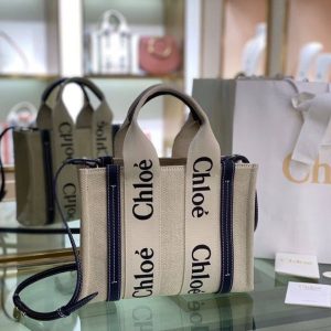 mini Woody linen tote bag