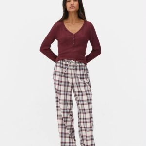 Burgundy Flannel / Ribbed Pyjama Set