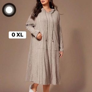 Cozy Ribbed Knit Hooded Midi Dress