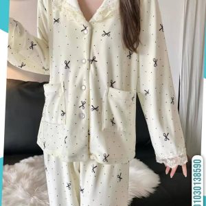 Cozy Bow-Print Two-Piece Sleepwear