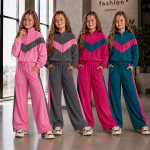 Girls Velvet Color-Block Tracksuit