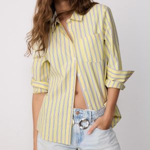 Pastel Striped Poplin Button-Down Shirt – Yellow & Lavender