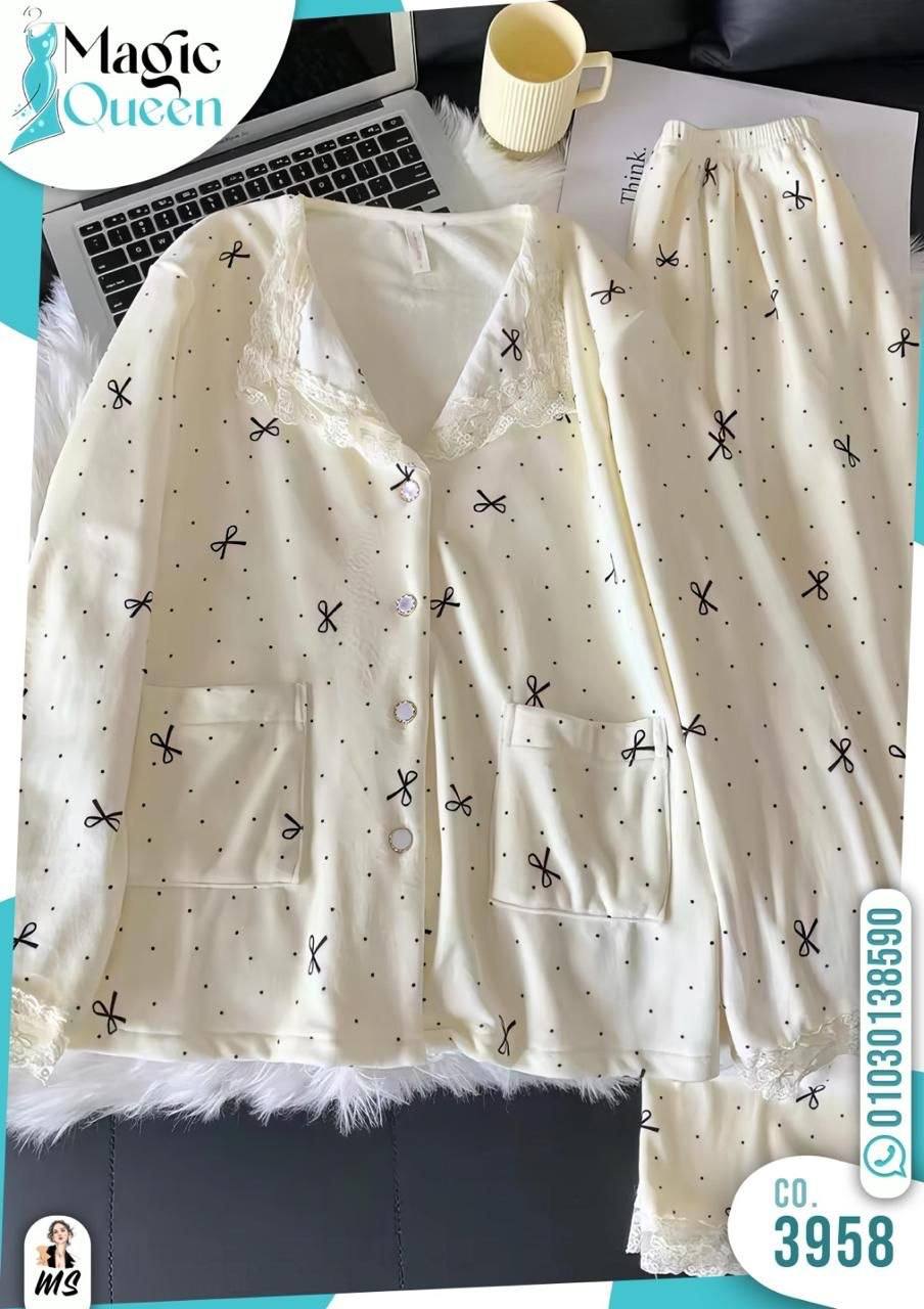 Cozy Bow-Print Two-Piece Sleepwear - Image 2