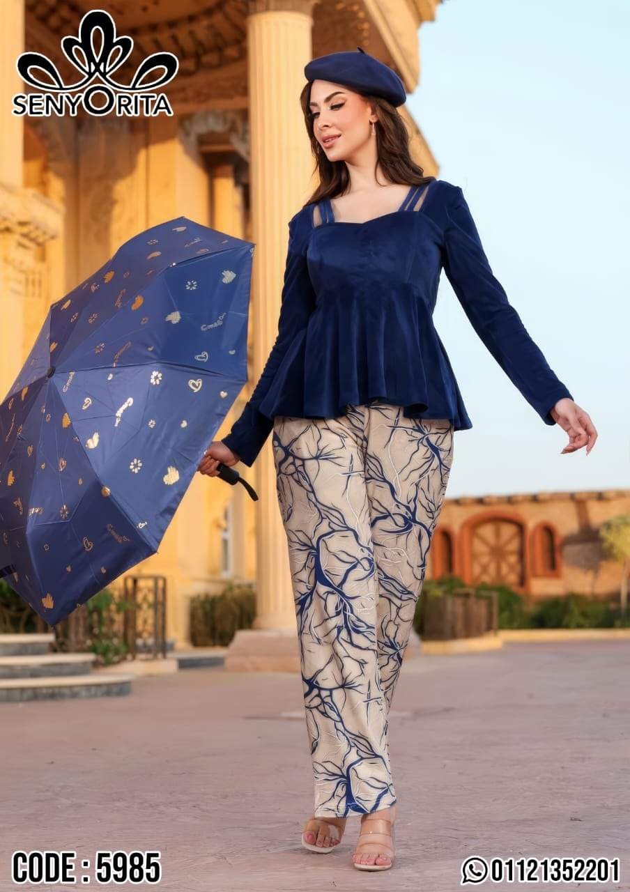 Elegant Navy Peplum Sleepwear - Image 3