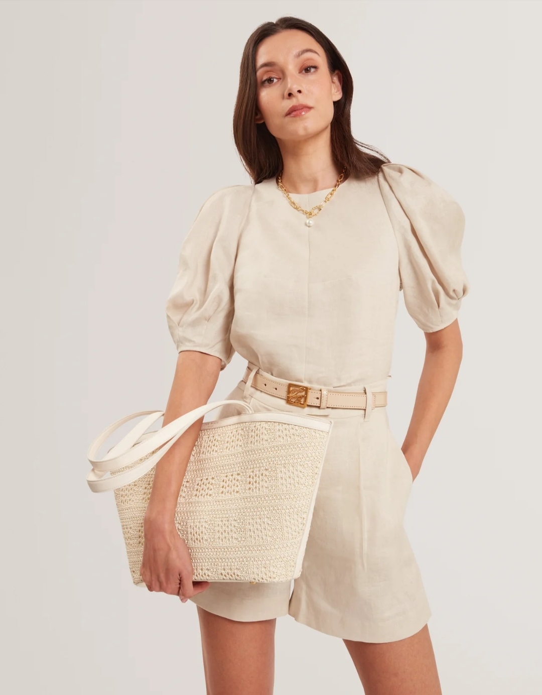Ted Baker Pammina Raffia Straw Bucket Tote Ivory