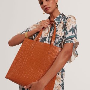 Wenella Croc Effect Large -Medium Tote Icon Bag Tan